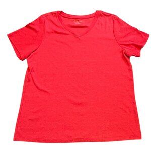Christopher & Banks Womens V-Neck Short Sleeve Shirt-Red-XL-GUC